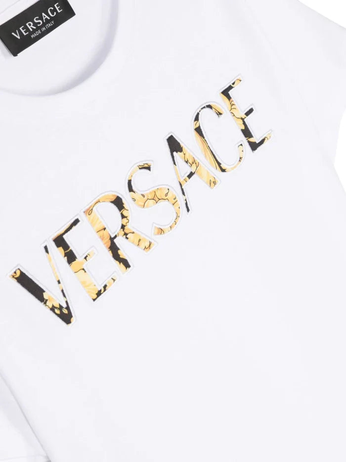 VERSACE KIDS Boys Logo-print Cotton T-shirt White/Yellow - MAISONDEFASHION.COM