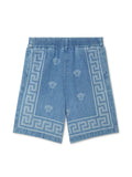 VERSACE KIDS Boys Medusa Bandana Denim Bermuda Shorts Light Blue - MAISONDEFASHION.COM
