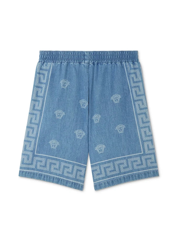 VERSACE KIDS Boys Medusa Bandana Denim Bermuda Shorts Light Blue - MAISONDEFASHION.COM