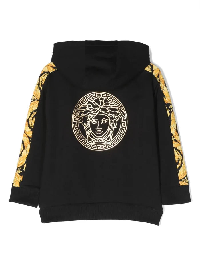 VERSACE KIDS Boys Medusa-print Fleece Hoodie Black/Gold - MAISONDEFASHION.COM