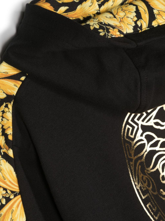 VERSACE KIDS Boys Medusa-print Fleece Hoodie Black/Gold - MAISONDEFASHION.COM