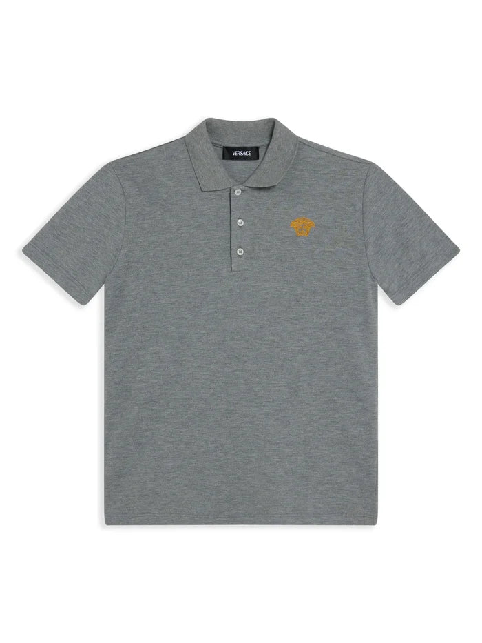 VERSACE KIDS Boys Medusa Short-Sleeved Polo Shirt Grey/Gold - MAISONDEFASHION.COM
