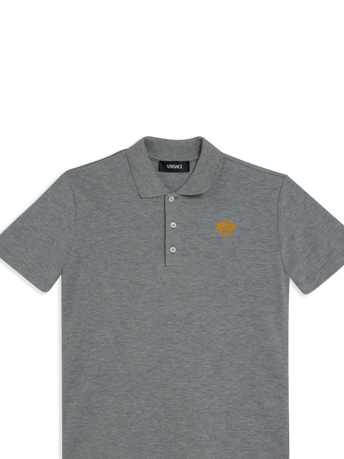 VERSACE KIDS Boys Medusa Short-Sleeved Polo Shirt Grey/Gold - MAISONDEFASHION.COM
