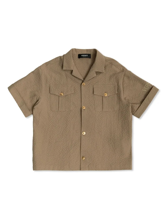 VERSACE KIDS Boys Seersucker Shirt Brown - MAISONDEFASHION.COM