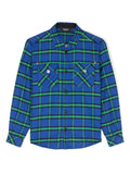 VERSACE KIDS Boys Tartan-pattern Shirt Royal Blue/Green - MAISONDEFASHION.COM