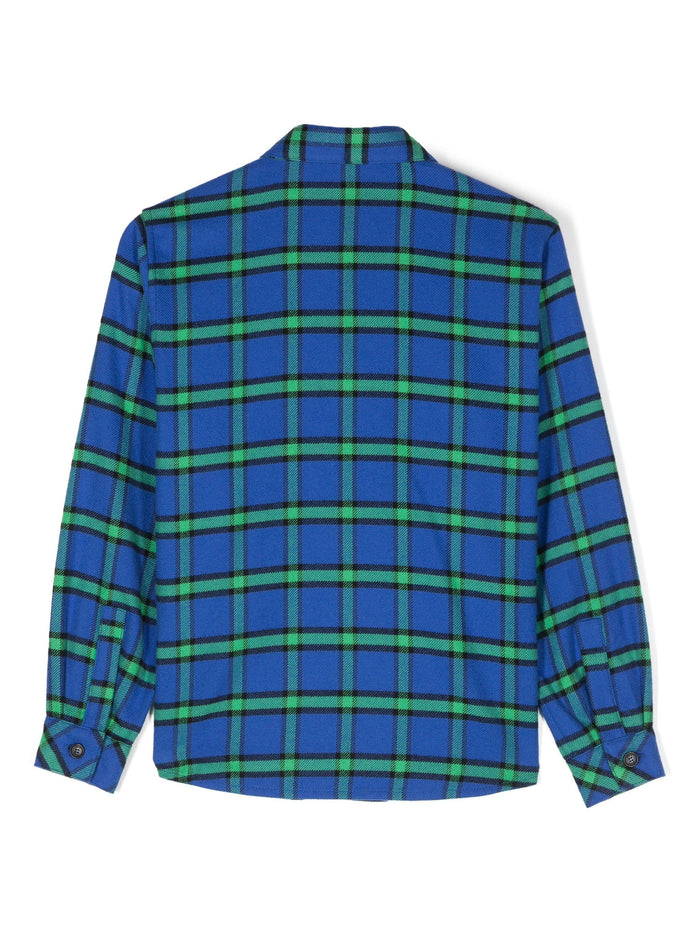 VERSACE KIDS Boys Tartan-pattern Shirt Royal Blue/Green - MAISONDEFASHION.COM