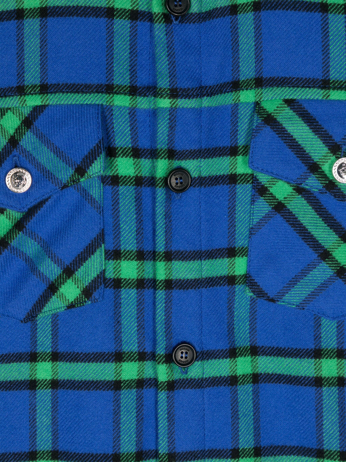 VERSACE KIDS Boys Tartan-pattern Shirt Royal Blue/Green - MAISONDEFASHION.COM