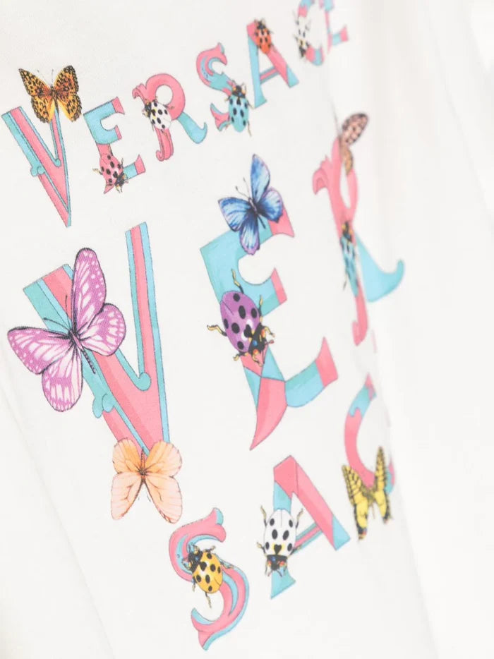VERSACE KIDS Butterfly Logo Print T-Shirt White/Multi - MAISONDEFASHION.COM