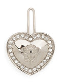 VERSACE KIDS Crystal Heart Logo-Embossed Medusa Hair Clip Silver - MAISONDEFASHION.COM