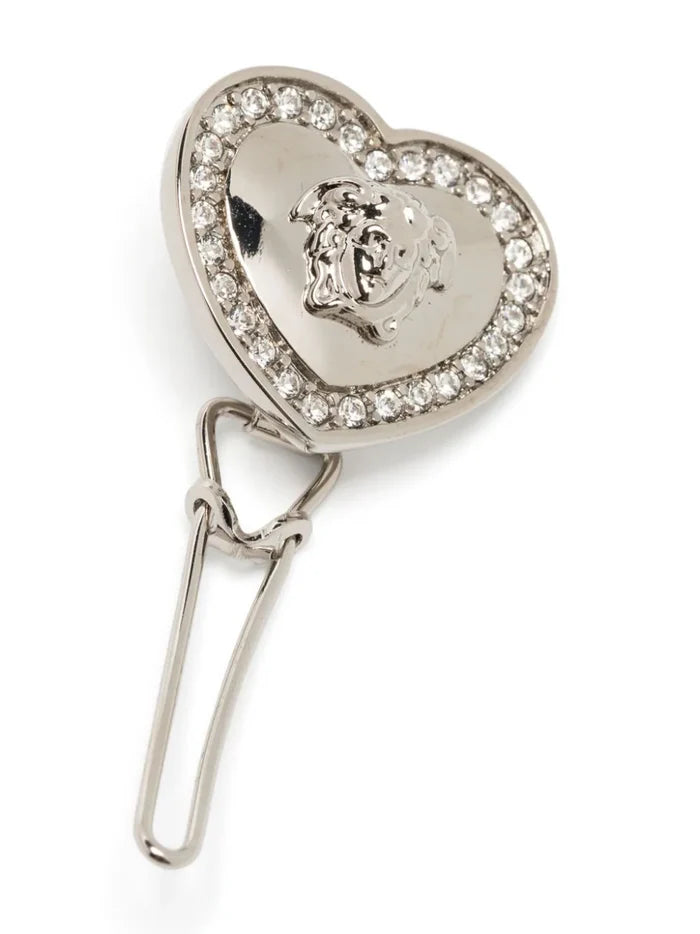 VERSACE KIDS Crystal Heart Logo-Embossed Medusa Hair Clip Silver - MAISONDEFASHION.COM