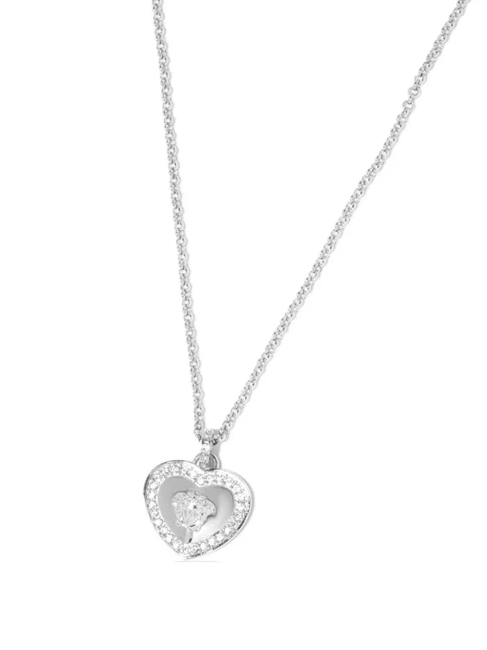 VERSACE KIDS Crystal Heart Necklace Silver - MAISONDEFASHION.COM