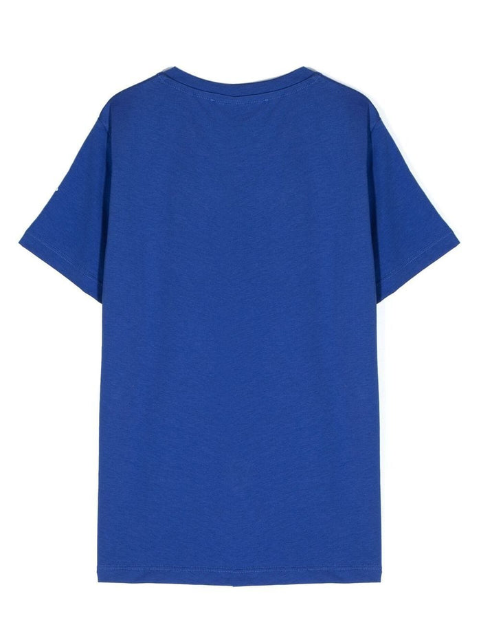 VERSACE KIDS Flocked-logo Cotton T-shirt Blue/Red - MAISONDEFASHION.COM