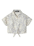 VERSACE KIDS Girls Barocco-print Silk Crop Shirt Light Grey - MAISONDEFASHION.COM
