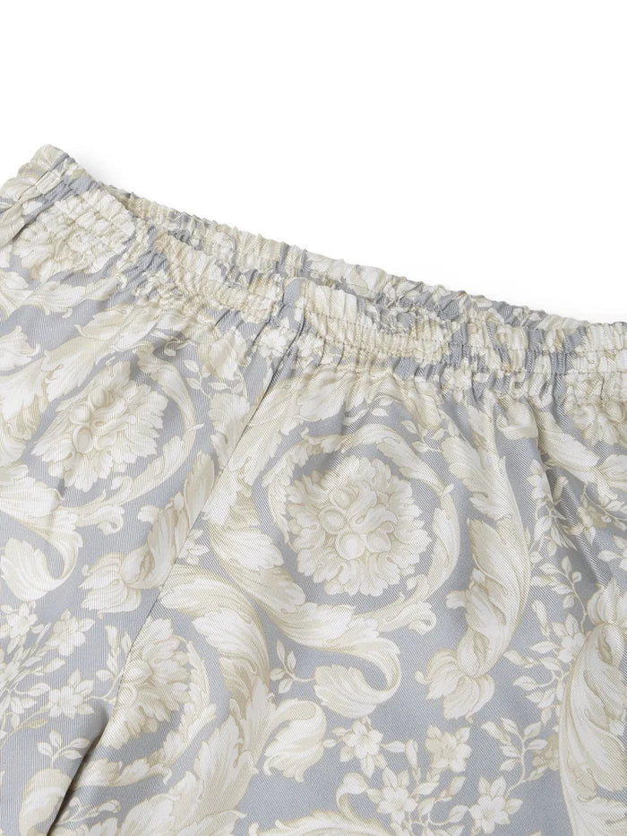 VERSACE KIDS Girls Barocco Silk Track Pants Light Grey - MAISONDEFASHION.COM