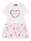 VERSACE KIDS Girls Blossom Logo Kids T-Shirt Dress White/Pink - MAISONDEFASHION.COM