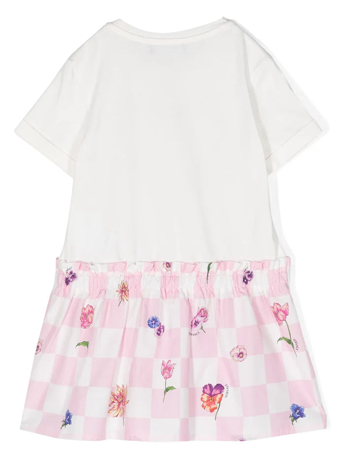 VERSACE KIDS Girls Blossom Logo Kids T-Shirt Dress White/Pink - MAISONDEFASHION.COM
