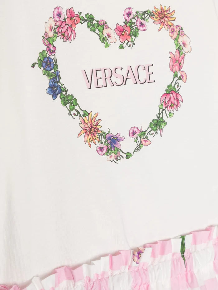 VERSACE KIDS Girls Blossom Logo Kids T-Shirt Dress White/Pink - MAISONDEFASHION.COM