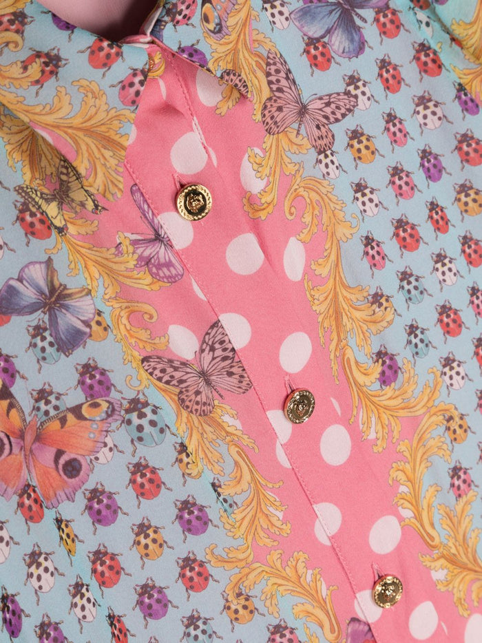 VERSACE KIDS Girls Butterflies Silk Dress Pink/Multicolour - MAISONDEFASHION.COM
