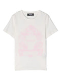 VERSACE KIDS Girls Cartouche Print T-Shirt White/Pink - MAISONDEFASHION.COM