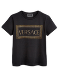 VERSACE KIDS Girls Crew Neck Logo T-shirt Black - MAISONDEFASHION.COM