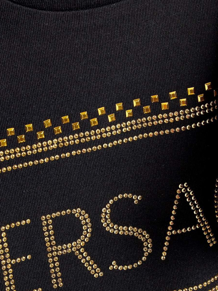 VERSACE KIDS Girls Crew Neck Logo T-shirt Black - MAISONDEFASHION.COM