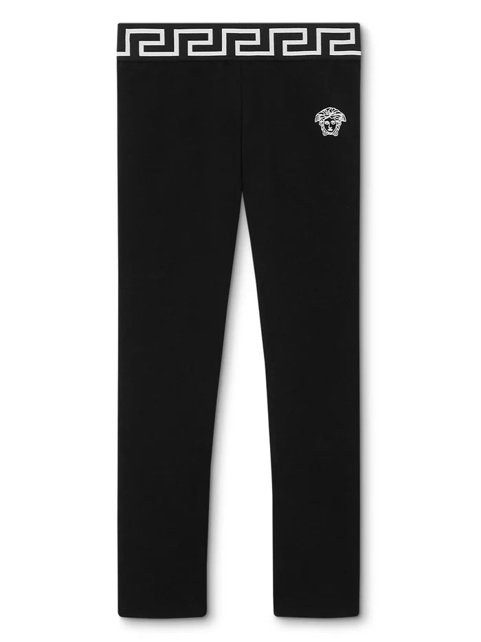 VERSACE KIDS Girls Greca Print Leggings Black/White - MAISONDEFASHION.COM
