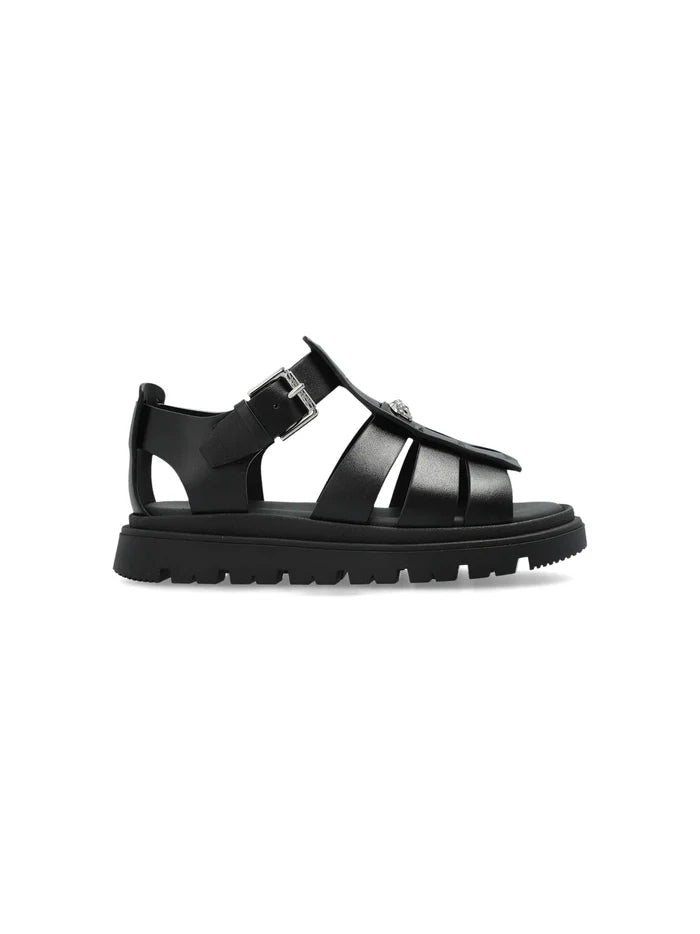 VERSACE KIDS Girls Logo Plaque Open Toe Sandals Black - MAISONDEFASHION.COM