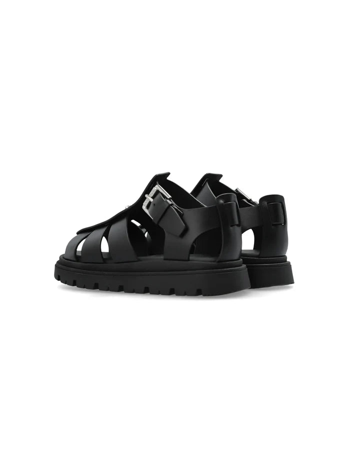 VERSACE KIDS Girls Logo Plaque Open Toe Sandals Black - MAISONDEFASHION.COM