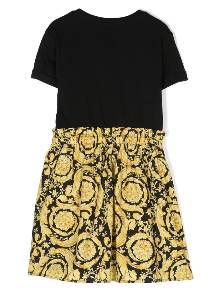 VERSACE KIDS Girls Logo-print Cotton T-shirt Dress Black/Gold - MAISONDEFASHION.COM