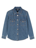VERSACE KIDS Girls Medusa Head-Buttons Studded Shirt Blue - MAISONDEFASHION.COM