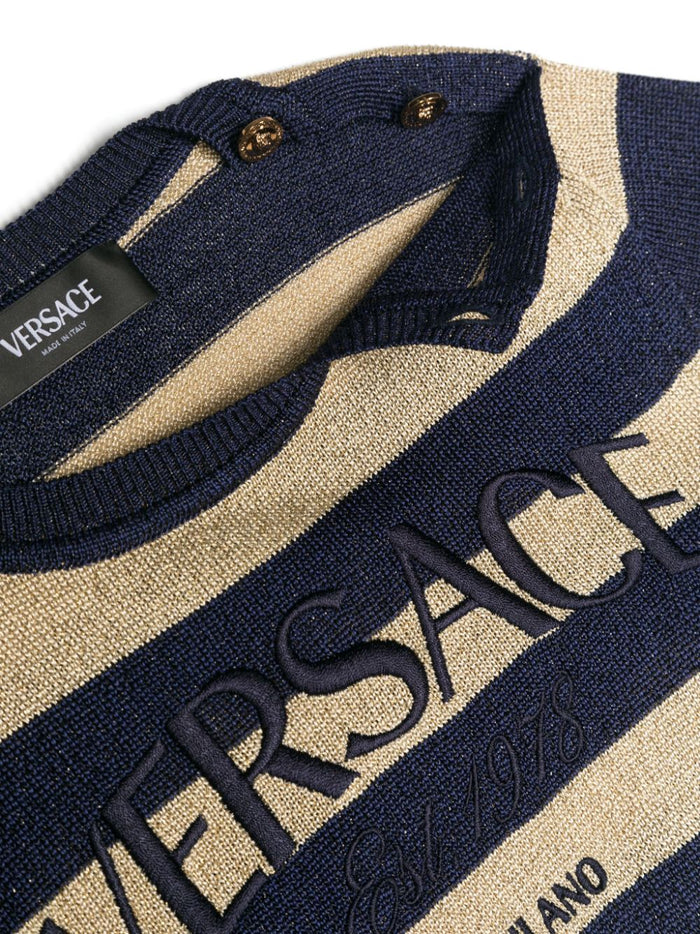 VERSACE KIDS Girls Nautical Stripe Sweatshirt Blue/Gold - MAISONDEFASHION.COM