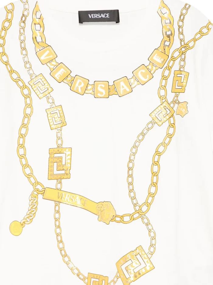 VERSACE KIDS Girls Necklace Logo T-shirt White - MAISONDEFASHION.COM