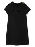 VERSACE KIDS Girls Sequin-logo Dress Black - MAISONDEFASHION.COM