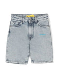 OFF-WHITE KIDS Helvetica Diag Denim Short Bleach Blue - MAISONDEFASHION.COM