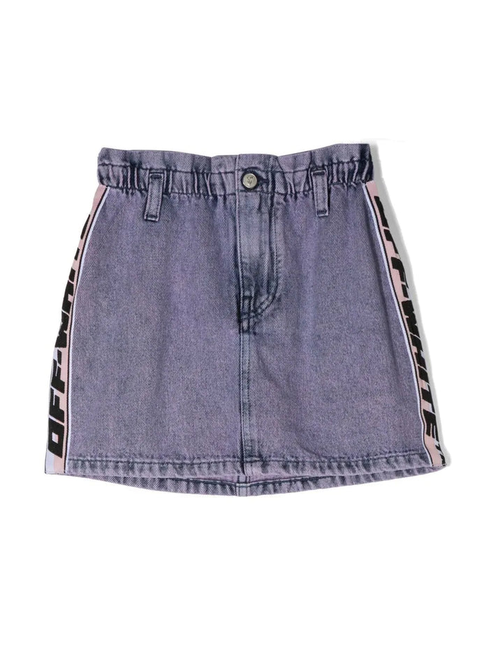OFF-WHITE KIDS Industrial Logo Band Denim Skirt Pink/Black - MAISONDEFASHION.COM