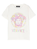 VERSACE KIDS La Greca-print Cotton T-shirt White/Multicolour - MAISONDEFASHION.COM