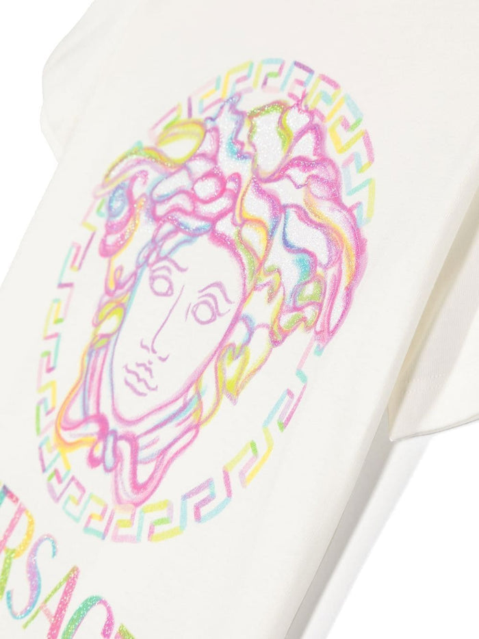 VERSACE KIDS La Greca-print Cotton T-shirt White/Multicolour - MAISONDEFASHION.COM