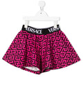 VERSACE KIDS La Greca Printed Shorts Pink/Black - MAISONDEFASHION.COM