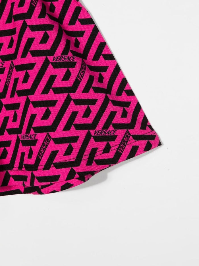 VERSACE KIDS La Greca Printed Shorts Pink/Black - MAISONDEFASHION.COM