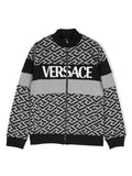 VERSACE KIDS La Greca Zipped Sweatshirt Black/White - MAISONDEFASHION.COM