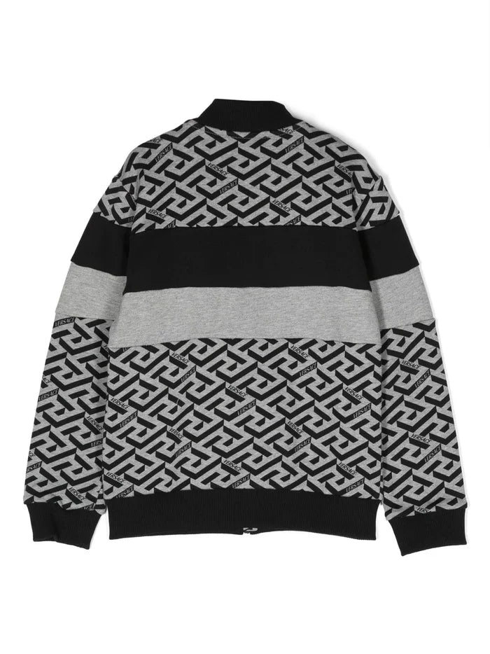 VERSACE KIDS La Greca Zipped Sweatshirt Black/White - MAISONDEFASHION.COM