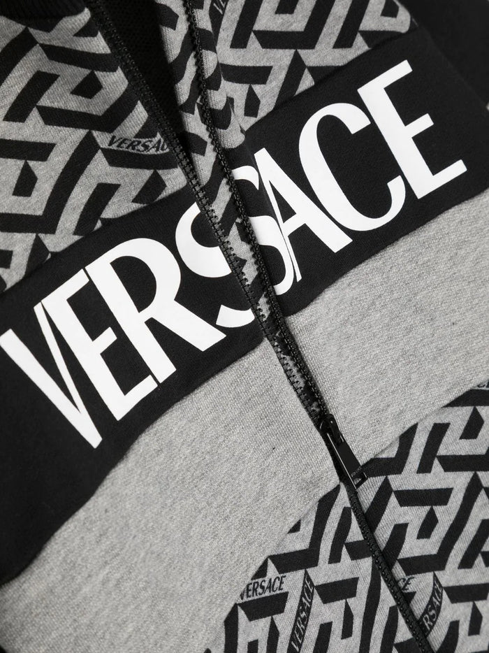 VERSACE KIDS La Greca Zipped Sweatshirt Black/White - MAISONDEFASHION.COM