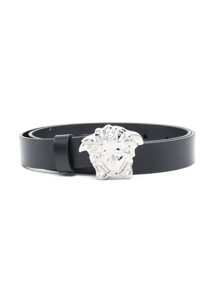 VERSACE KIDS La Medusa Leather Belt Black/Silver - MAISONDEFASHION.COM