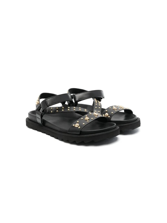 VERSACE KIDS La Medusa Studded Leather Sandals Black - MAISONDEFASHION.COM
