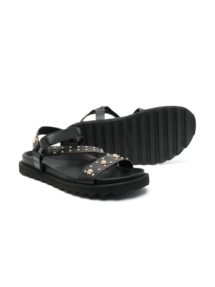 VERSACE KIDS La Medusa Studded Leather Sandals Black - MAISONDEFASHION.COM