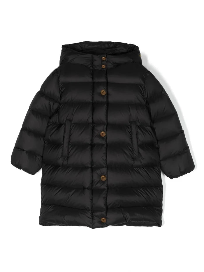 VERSACE KIDS Logo-patch Hooded Padded Coat Black - MAISONDEFASHION.COM