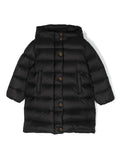 VERSACE KIDS Logo-patch Hooded Padded Coat Black - MAISONDEFASHION.COM