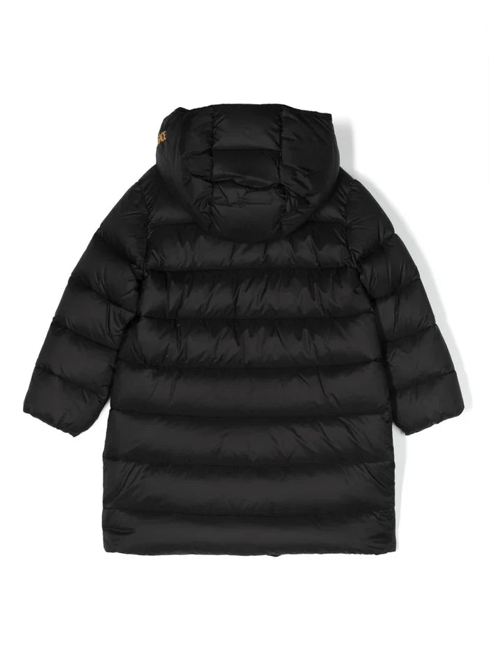 VERSACE KIDS Logo-patch Hooded Padded Coat Black - MAISONDEFASHION.COM