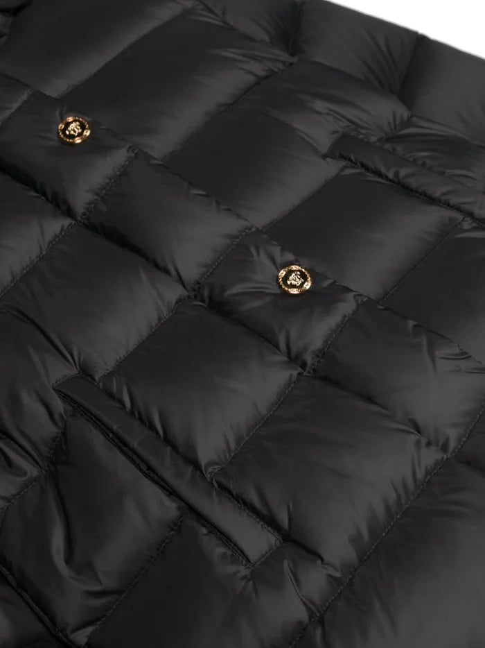 VERSACE KIDS Logo-patch Hooded Padded Coat Black - MAISONDEFASHION.COM