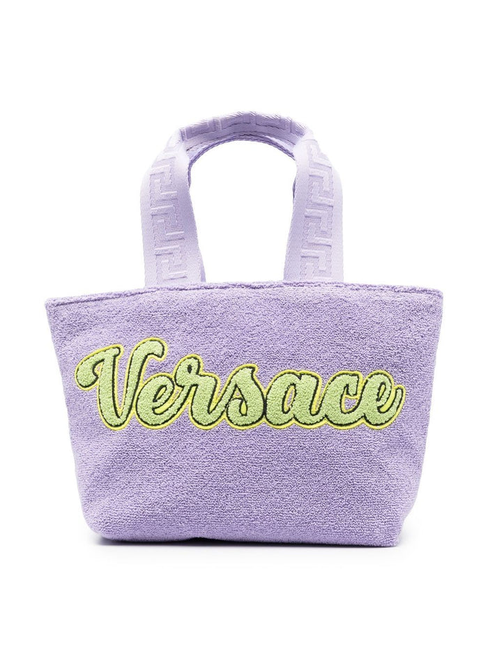 VERSACE KIDS Logo-patch Tote Bag Purple - MAISONDEFASHION.COM